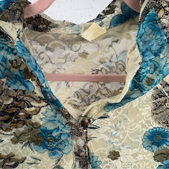 VTG Ivory Lace Floral Mesh Patterned Button-Up Shirt Sheer Layered Sz Medium - Picture 6 of 11